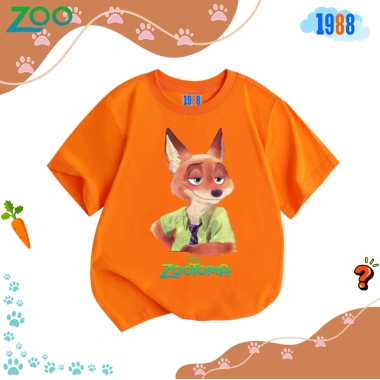 Áo thun hottrend Zootopia 2 cho bé trai, bé gái - màu đen, cam, cổ tròn, cotton co giãn 4 chiều, giá 90k