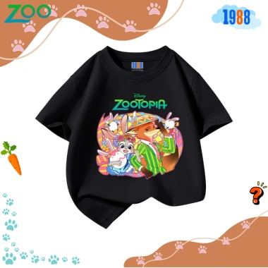 Áo thun hottrend Zootopia 2 cho bé trai, bé gái - màu đen, cam, cổ tròn, cotton co giãn 4 chiều, giá 90k