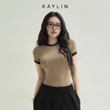 Áo thun KAYLIN Basic dáng ôm sọc co giãn cotton - BST Hè 2.025, giảm giá 270k