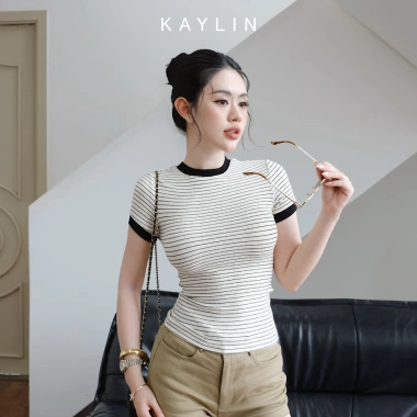 Áo thun KAYLIN Basic dáng ôm sọc co giãn cotton - BST Hè 2.025, giảm giá 270k