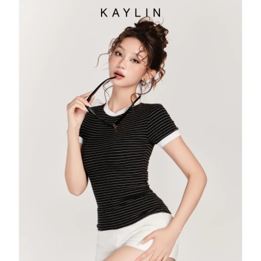 Áo thun KAYLIN Basic dáng ôm sọc co giãn cotton - BST Hè 2.025, giảm giá 270k