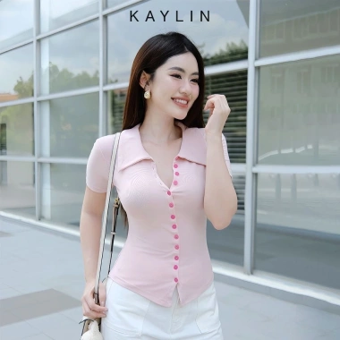 Áo thun KAYLIN cổ sơ mi nút, thun cotton co giãn, thanh lịch - 250.000đ