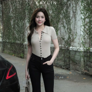 Áo thun KAYLIN cổ sơ mi nút, thun cotton co giãn, thanh lịch - 250.000đ