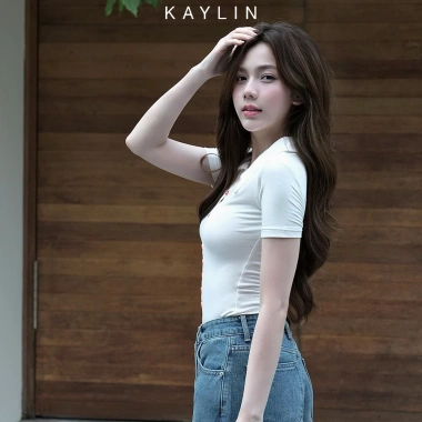 Áo thun KAYLIN cổ sơ mi nút, thun cotton co giãn, thanh lịch - 250.000đ