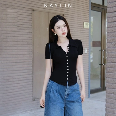 Áo thun KAYLIN cổ sơ mi nút, thun cotton co giãn, thanh lịch - 250.000đ