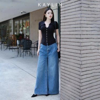 Áo thun KAYLIN cổ sơ mi nút, thun cotton co giãn, thanh lịch - 250.000đ