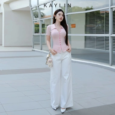 Áo thun KAYLIN cổ sơ mi nút, thun cotton co giãn, thanh lịch - 250.000đ