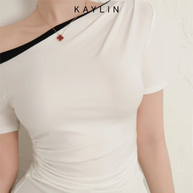 Áo thun KAYLIN form ôm cổ lệch thun co giãn cá tính BST Hè 2.025 - Giá 330k