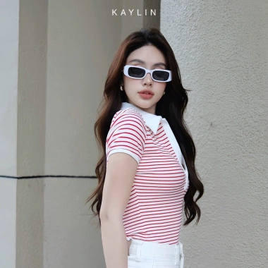 Áo thun KAYLIN Polo form ôm sọc co giãn công sở thanh lịch - 290k
