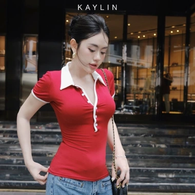 Áo thun KAYLIN Polo ôm sọc co giãn, phong cách công sở thanh lịch - N2.308