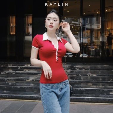 Áo thun KAYLIN Polo ôm sọc co giãn, phong cách công sở thanh lịch - N2.308