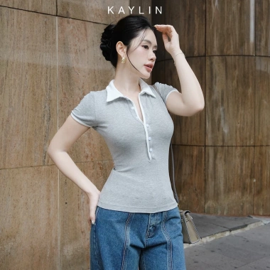 Áo thun KAYLIN Polo ôm sọc co giãn, phong cách công sở thanh lịch - N2.308