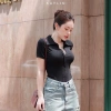 Áo thun KAYLIN polo phối khóa kéo, vải thun co giãn, phong cách thanh lịch - 270k