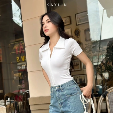 Áo thun KAYLIN polo phối khóa kéo, vải thun co giãn, phong cách thanh lịch - 270k