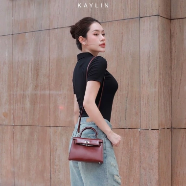Áo thun KAYLIN polo phối khóa kéo, vải thun co giãn, phong cách thanh lịch - 270k