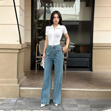 Áo thun KAYLIN polo phối khóa kéo, vải thun co giãn, phong cách thanh lịch - 270k