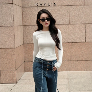 Áo thun KAYLIN tay dài basic, vải thun cotton co giãn, phong cách tối giản BST 11/2.025, 326.000₫