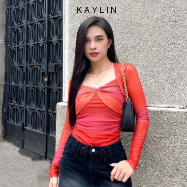 Áo thun KAYLIN tay dài chất lưới phối màu loang phong cách - Giá chỉ 289.000đ