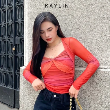 Áo thun KAYLIN tay dài chất lưới phối màu loang phong cách - Giá chỉ 289.000đ