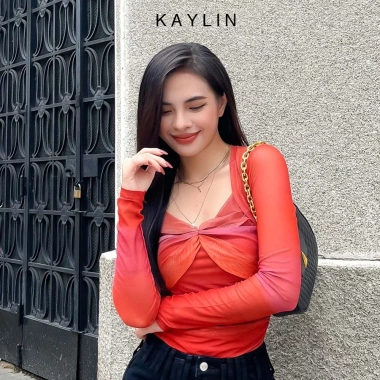 Áo thun KAYLIN tay dài chất lưới phối màu loang phong cách - Giá chỉ 289.000đ