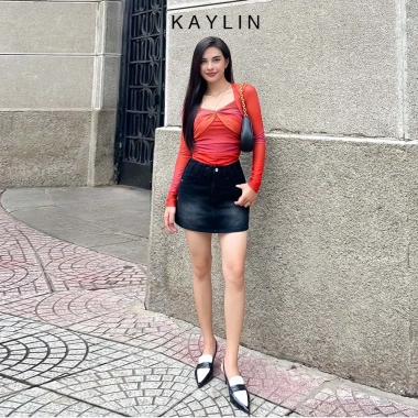 Áo thun KAYLIN tay dài chất lưới phối màu loang phong cách - Giá chỉ 289.000đ
