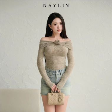 Áo thun KAYLin tay dài trễ vai phối hoa thun co giãn phong cách sang chảnh N2.185 340k