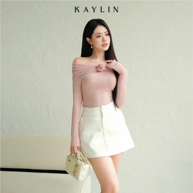 Áo thun KAYLin tay dài trễ vai phối hoa thun co giãn phong cách sang chảnh N2.185 340k