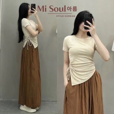 Áo Thun Khoét Bên Eo Vạt Nhọn Cotton MiSoul BigSize - Rút Eo Dây, Giá Ưu Đãi 89.000₫ 4