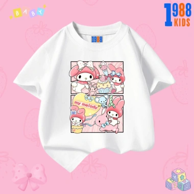 Áo thun Kuromi và Mylody cho bé gái - Cotton co giãn 4 chiều, hồng trắng 90k 4