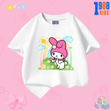 Áo thun Kuromi và Mylody cho bé gái - Cotton co giãn 4 chiều, hồng trắng 90k 5