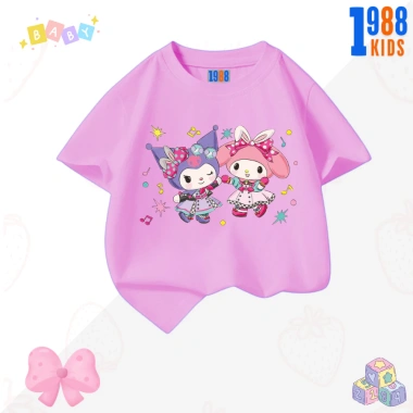 Áo thun Kuromi và Mylody cho bé gái - Cotton co giãn 4 chiều, hồng trắng 90k 6