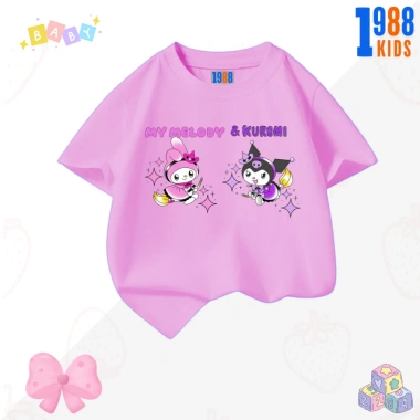 Áo thun Kuromi và Mylody cho bé gái - Cotton co giãn 4 chiều, hồng trắng 90k 7