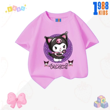 Áo thun Kuromi và Mylody cho bé gái - Cotton co giãn 4 chiều, hồng trắng 90k 8