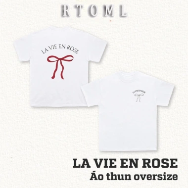 Áo thun LA VIE EN ROSE 100% cotton cổ tròn form rộng 250gsm màu đen trắng RTOML 10