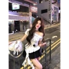 Áo thun lệch vai trắng dáng peplum bèo cá tính phong cách Y2K - 261.000đ 2