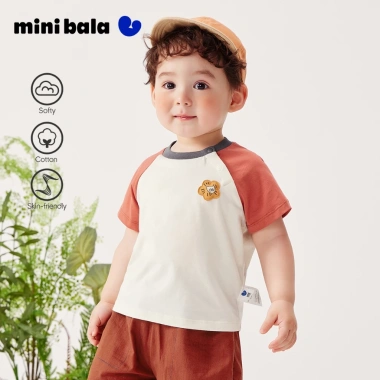 Áo thun Minibala cotton nguyên chất unisex trẻ em bền màu, khóa áo tay ngắn dễ thương mùa hè - Giá 295.920 VND