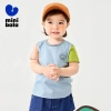 Áo thun Minibala mùa hè cotton thoáng khí colorblock, thân thiện da cho bé trai bé gái