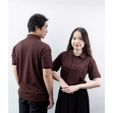 Áo thun Misa cổ trụ nam nữ nâu đậm, vải cá sấu poly Thái, cao cấp - 89.000₫ 2