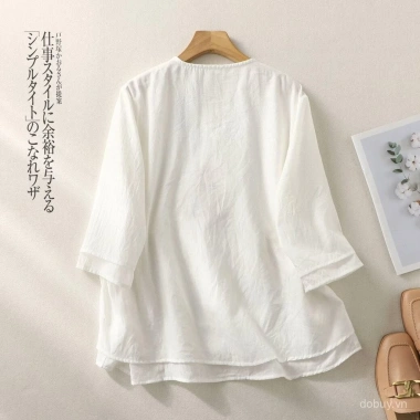Áo thun mùa hè vải lanh cotton thêu dân tộc phong cách vintage hanfu, thoáng mát 2 Áo thun mùa hè vải lanh cotton thêu dân tộc phong cách vintage hanfu, thoáng mát 2