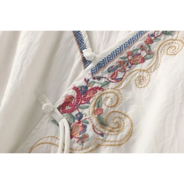 Áo thun mùa hè vải lanh cotton thêu dân tộc phong cách vintage hanfu, thoáng mát 8 Áo thun mùa hè vải lanh cotton thêu dân tộc phong cách vintage hanfu, thoáng mát 8