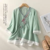 Áo thun mùa hè vải lanh cotton thêu dân tộc phong cách vintage hanfu, thoáng mát 11
