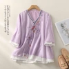 Áo thun mùa hè vải lanh cotton thêu dân tộc phong cách vintage hanfu, thoáng mát 12