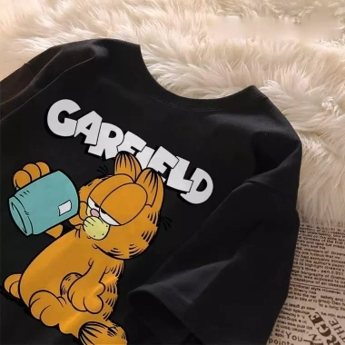 Áo thun nam mùa hè casual cổ tròn cotton Garfield size lớn retro tay ngắn - Giá ưu đãi 143.332₫