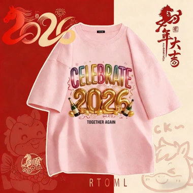 Áo thun nam nữ 250GSM 100% cotton mẫu Tết 2.026 RTOML13 giá 69k giảm mạnh