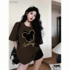 Áo thun nam nữ Mickey màu nâu, dáng rộng Hàn Quốc, 100% cotton - RTOML 69.000₫