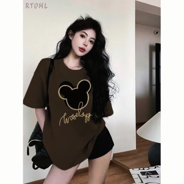 Áo thun nam nữ Mickey màu nâu, dáng rộng Hàn Quốc, 100% cotton - RTOML 69.000₫