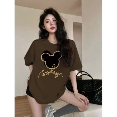 Áo thun nam nữ Mickey màu nâu, dáng rộng Hàn Quốc, 100% cotton - RTOML 69.000₫