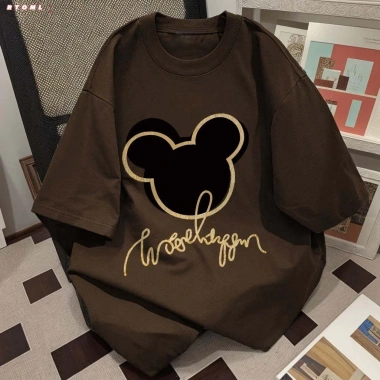 Áo thun nam nữ Mickey màu nâu, dáng rộng Hàn Quốc, 100% cotton - RTOML 69.000₫