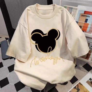 Áo thun nam nữ Mickey màu nâu, dáng rộng Hàn Quốc, 100% cotton - RTOML 69.000₫