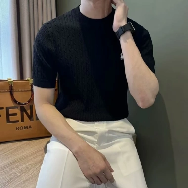 Áo thun nam slim fit mùa hè thêu đan tay ngắn công sở và thường ngày giá 282.960 vnd 7